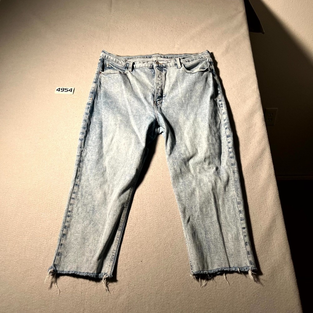 Old Navy Slim Straight Jeans Womens 16 Blue Denim Medium Wash Frayed‎ Hem Casual